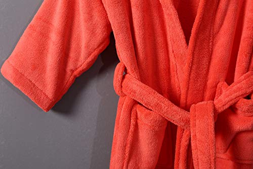 By Lora Free Momogram, Hooded Bathrobe For Boys Girls Teenagers Petites, Medium Size, Coral Color #TOP5