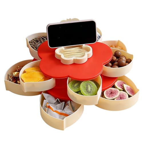 Divided Serving Tray | Petal Shape Rotating Food Platter,Snack Platter | for Kitchen Picnic Party Buffet Brunch Dinner Lunch Bar Home Outdoor Camping Beach