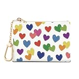 Sukyerios Love Hearts Keychain Coin Purse for Women, Small PU Leather Change Pouch, Zipper Little Tiny Travel Wallet for Girls, Cute Kawaii Zip Pocket Coin Holder with Key Ring