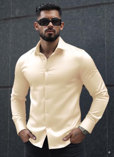 Image of IndoPrimo Men's Stylish Solid Satin Casual Shirt for Men Full Sleeve
