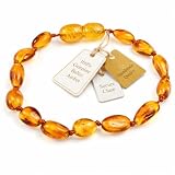 SilverAmber New Baltic Amber Anklet Bracelet Cognac - Handmade 100% Genuine Amber Bean Beads - Premium Quality - Size 14 CM