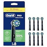 Oral-B Pro CrossAction Cabezales de Recambio Originales para Cepillo Eléctrico Oral B Pro, Pack de 8 Recambios Negros con Indicador de Uso y Filamentos en Forma de X para Una Limpieza Profunda