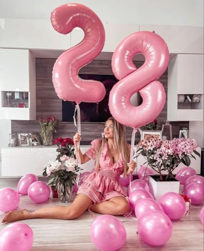 Image of 8 Balloon 40 inch Pink Number Balloons for 8 Birthday Party Decorations | Saturated Color, Large 40 in, With Straw & Hanging Hole, For Back-to-School Season, Wedding, Christmas, New Year, Anniversary
