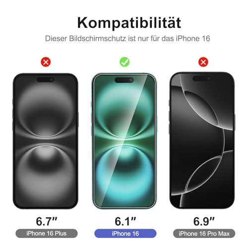 NEW'C für iPhone 16 für Panzerglas 6,1 Zoll (2 Stück) und 2 x Kamera Panzer Schutz für Kameraschutz (2 Stück) -Kratzfest -extrem widerstandsfähig -9H-Härteglas