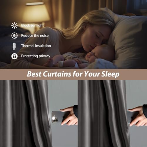 Image of Room Divider Curtains with Ceiling Curtain Track Set Window Curtain for Bedroom,Living Room Total Blackout Thermal Insulated Privacy Ceiling Track Curtain W 6 x H 6 FT Grey drape&Black track