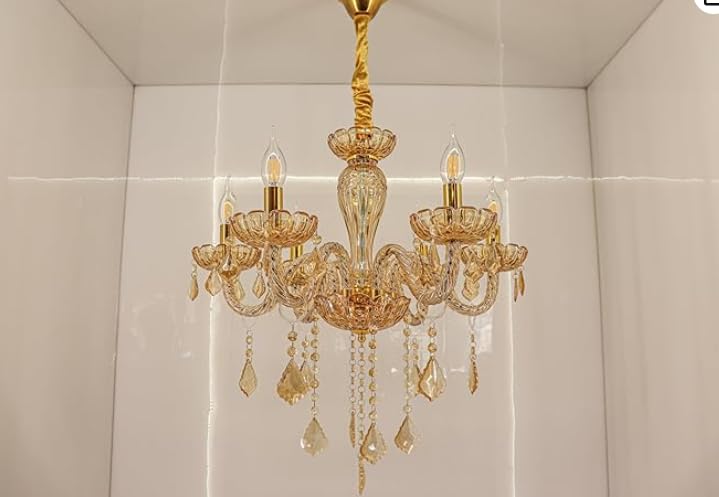 Image of Chandelier Modern K9 Crystal Chandelier Lighting, Clear Crystal Ceiling Light Fixture Pendant Lamp for Dining Room Bathroom Bedroom Livingroom