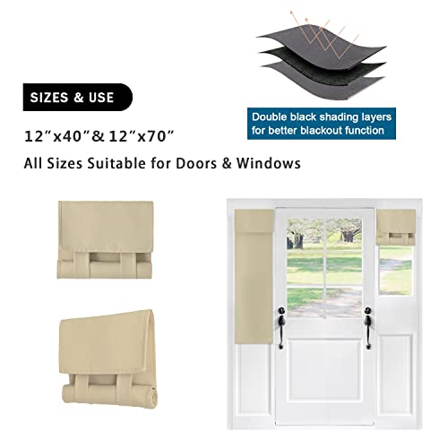 Wdfour Side Door Curtains For Door Window, Room Darkening Solid Color Door Window Covering For Glass Door, Front Door Sidelight Curtain Tie Up Shade 12W X 70L Inch Beige 1 Panel #TOP4