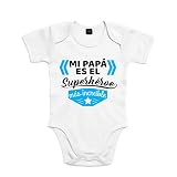 SUPERMOLON Body bebé algodón Mi papá es el superhéroe más increíble 6 meses Blanco Manga corta