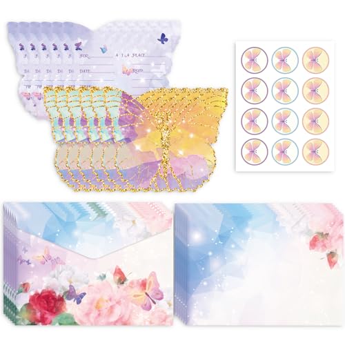 ZALHIN Conjunto de cartões de convite de 12 peças - 12 cartões de convite com design de borboleta em 3D - perfeito para aniversários e ocasiões especiais