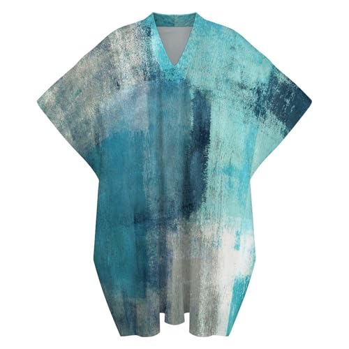 Turquoise And Grey Art Artwork Pattern Men's V-neck Robe Middle East Arabian Robe Butterfly Sleeves Kaftan4