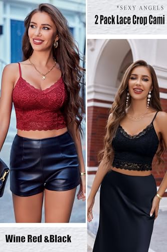 Image of Avidlove Lace Bralette for Women Spaghetti Strap Tank Top V Neck Slim Basic Camisoles,Pack of 2