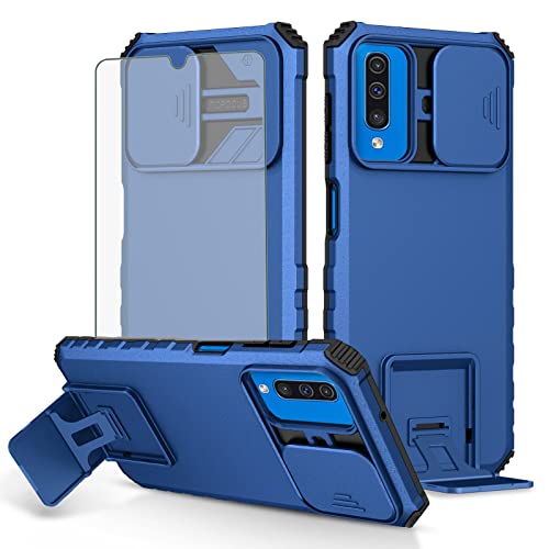 Asuwish Phone Case for Samsung Galaxy A70 with Tempered Glass Screen Protector and Slide Camera Cover Kickstand Stand Slim Protective Mobile Hard Cell Accessories A70S A 70 70A S70 Women Men Blue