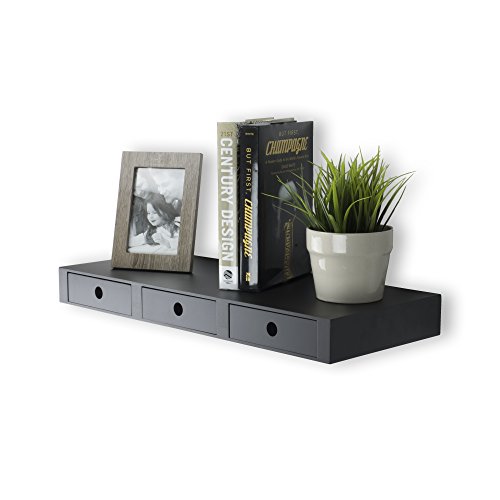 Wallniture Wall Mountable Floating Shelf Storage Organizer with 3 Drawers in Black