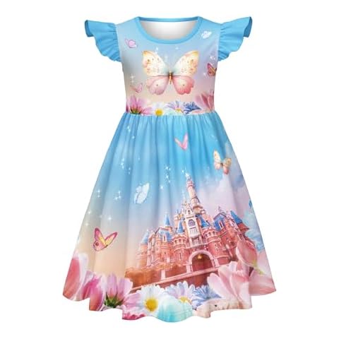 LQSZ Girls Nightgown Flutter Sleeves Nightie Fairy Castle Princess Casual Dress forl Little Girls 4 5t Cover