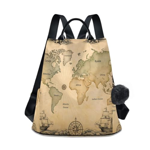 Image of ALAZA Ancient Map Of The World Vignettes Compasses Dragons Sailboats Backpack Purse with Adjustable Straps for Woman Ladies
