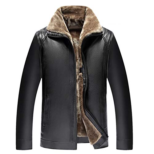 WSLCN Jaqueta Masculina de Couro Sintético Grossa de Lã de Inverno Casaco Casual de Negócios Clássic