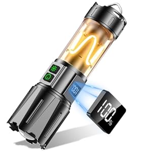 Relybo Taschenlampe Led Aufladbar, Led Taschenlampe Extrem Hell 1000000 Lumen, Taktische Taschenlampe Batteriebetrieben, 2 Schalter, 10 Modus, LCD-Bildschirm, mit stroboskop, für Notfälle Camping