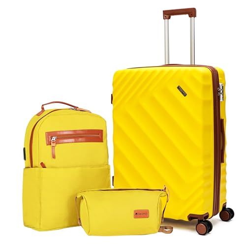 Image of 3 piece Luggage Set Expandable Suitcase 22x14x9 Airline Approved Carry on, ABS Hard Case Suitcases with Spinner Wheels, TSA Lock, (Yellow, 3 Piece Sets(20 /BP /TB))
