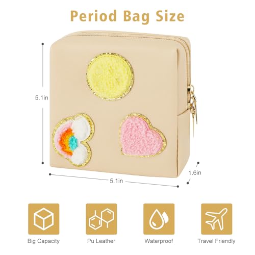 Image of airogym Period Bag for Women, Sanitary Napkin Storage Bag, Functional PU Leather Sanitary Pad Bags for Panty Liners, Tampons, Menstrual Cup Pouches, Sanitary Pads Organizer