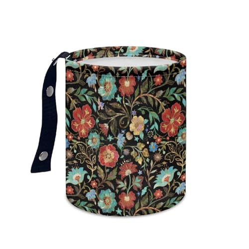 Image of Car Rubbish Bin Portable Waste Basket Can Foldable Auto Waste Storasge Bag Holder with Adjustable Strap for Camping, Travelling, Picnic, Plum Blossom