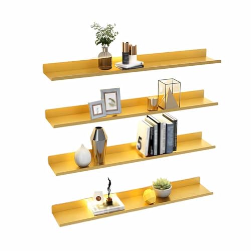 Étagère murale flottante LED métal doré 120cm pour rangement salon et entrée