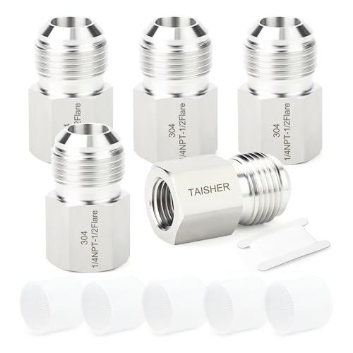 Image of TAISHER 5PCS Forging of 304 Stainless Steel Tube Flare Fittings, 1 /2 inch Male Flare x 1 /4 inch NPT Female, Half Union