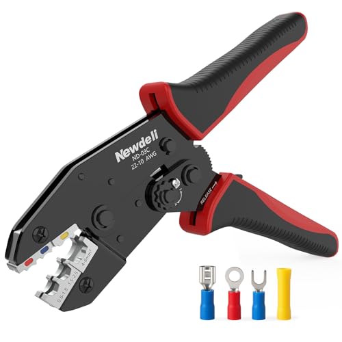 Image of Newdeli Wire Crimping Tool for Insulated Wire Connectors - AWG 22-10 Ratchet Wire Crimper Tool Electrical Wire Terminal Connectors Ratcheting Crimping Plier Crimp Tool
