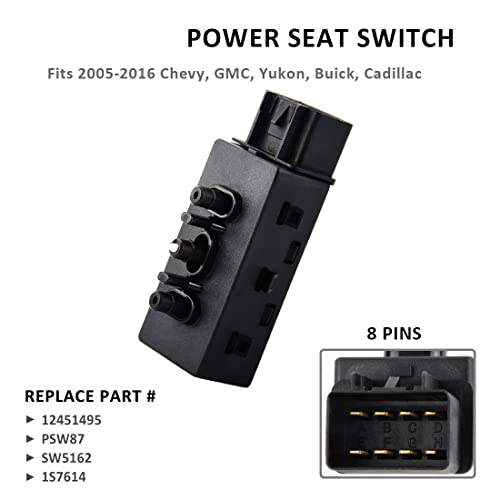 12451495 6-Way Driver Side Power Seat Adjustment Switch Compatible with 2005-2013 Chevy Impala GMC Cadillac Buick,Replacement for SW5162,1S7614, PSW87