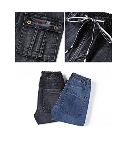 Jean cargo de voyage homme à poches et taille élastique bleu