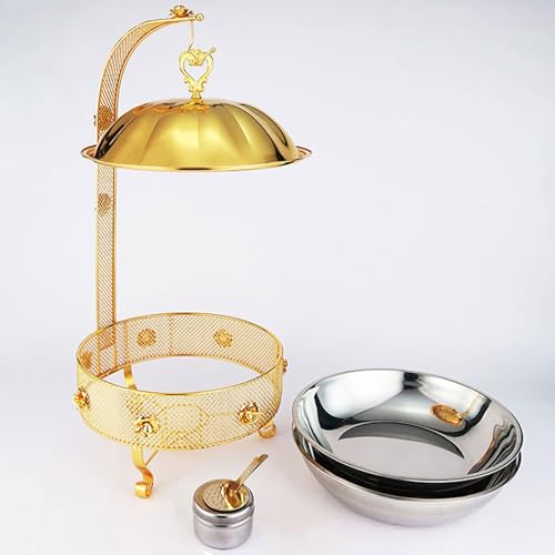Gold Buffet Server Warmer, 6L Vassoio in Acciaio Inossidabile con Coperchio, riscaldatore per Alimenti per Banchetti Party Hotel Restaurant, Elegante Set di Piatti da Tavolo
