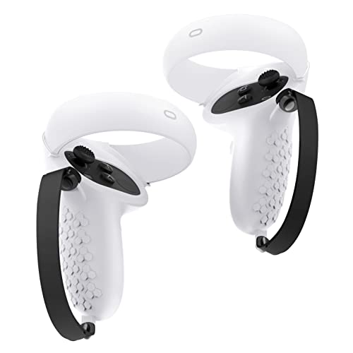 Ozkak Grip de Protection Compatible avec Oculus Quest 2 Manette Accessoire, Housse de protection en silicone souple antidérapante avec sangle d'articulation réglable, pour manettes Meta Quest 2（Blanc）