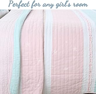 Cozy Line Home Fashions Light Pink Blue Ruffles Girl 100% Cotton Reversible Quilt Bedding Set, Coverlet, Bedspread (Candy, Twin - 2 Piece: 1 Quilt + 1 Sham)