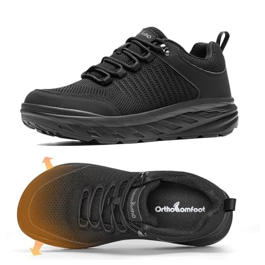 Men's Orthopedic Diabetic Wide Walking Shoes: Casual Arch Support Neuropathy Arthritis Outdoor Biking Sneakers, Cushion Thick Sole Plantar Fasciitis Hammer Toes Leisure Walking Shoes Black Size 14