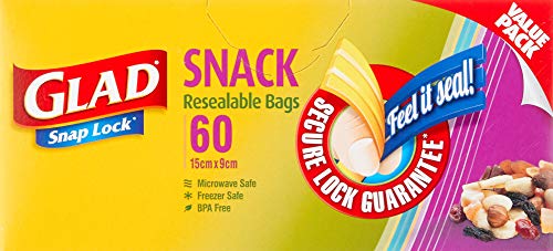 Glad Snap Lock Resealable Mini Snack Bags, BPA Free, Microwave & Freezer Safe, 60 Count