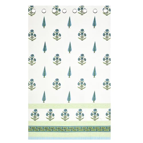 Image of BLOCKS OF INDIA Hand Block Printed Cotton Daylight Curtains with Eyelets | Blue Green Paisley, Door- 7 Feet (Pack of 2)