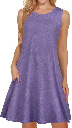 Image of elescat Women's Summer Dresses 2026 Beach Casual Sleeveless Floral Print Tank Loose Sundress with Pocket