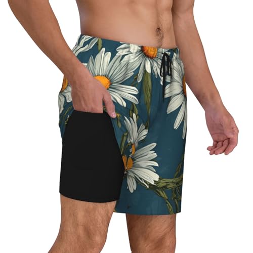 Daisy Flower Pattern Print Men Stylish Functionality Swim Trunks Breathable Beach Shorts Surfing Gym Fishing3