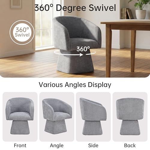 Image of VKNOW Upholstered Swivel Dining Chairs Set of 2 with Barrel Back and Arm | Modern Accent Arm Chair with Thickened Cushion, Soft Chenille Fabric, for Dining Room, Living Room, Vanity, Gray