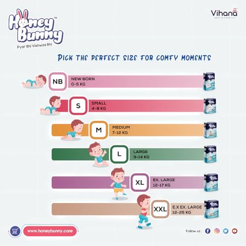 Image of Honey Bunny Everyday Baby Diapers Pants | Extra Extra Large (XXL), 38 Count, 17-25 kg | Silky Soft on Skin | 12 Hours Protection Baby Diaper