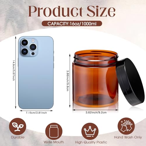 Image of Patelai 4 Pcs Plastic Jars Wide Mouth with Lids,16 Ounce,Amber