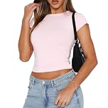 Geagodelia Women's Basic T-Shirt Ladies Short Sleeve Crop Top Y2K Fashion Aesthetic Clothes Summer Outfit Tshirt Baby Tee Streetwear (A - Pink, S)