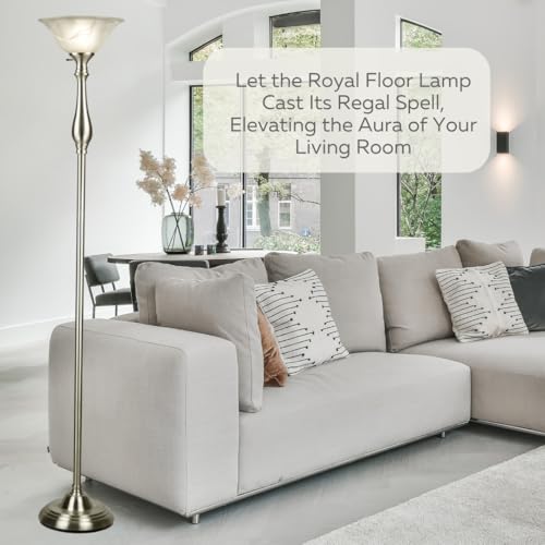 LIGHTACCENTS Floor Lamp, Standing Lamp 72-inch Tall Lamp Brushed Nickel White Alabaster Glass Shade - Torchiere, Pole Lamp, Corner Lamp, Floor Lamps for Living Room, Standing Lamps for Bedroom