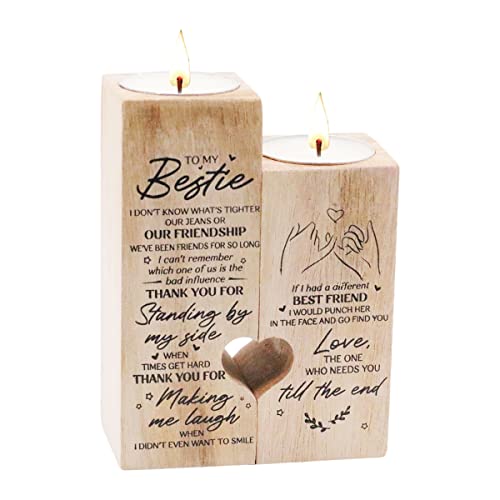 MEIYIDAY Candeleros para Amigos Bestie Impresión Portavelas de Madera para el Mejor Amigo Regalos de cumpleaños Decoración de Fiesta de cumpleaños Regalos para Mujeres