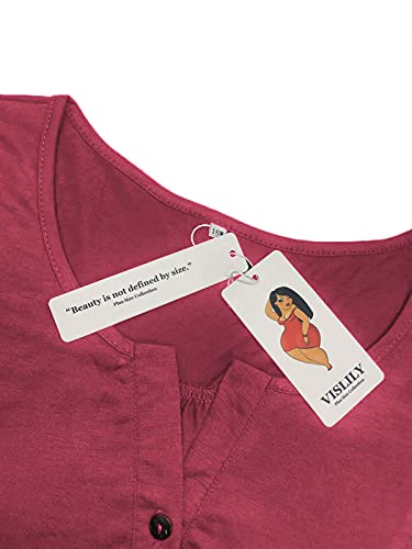 Plus Size Blouse for Womens Casual Short Sleeve T Shirt Buttons Blouse Tops Rose Red 20W