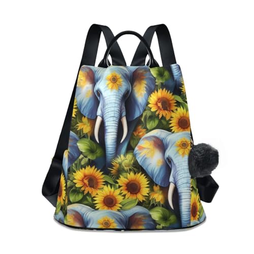 Sac à dos imprimé éléphants et tournesols pour femme avec poches