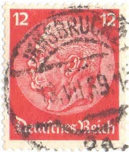 Germany 1933 Second Reich - Paul VON Hindenburg 12 pf Stamp (Used) B