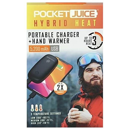 Pocket Juice Hybrid Heat Portable Pocket Charger & Hand Warmer | Rechargeable | Battery Operated | Heater | 3 Temp Settings & Up to 3 Hours of Heat | 5,200 mAH USB