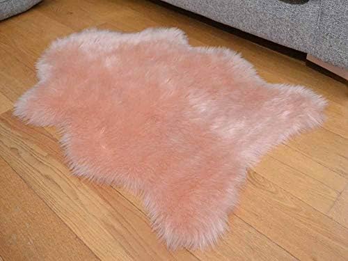 Blush Pink Shaggy Rugs Non Slip Bedroom Mats Fluffy Soft Faux Fur Sheepskin Rug (70cm x 140cm Shape)
