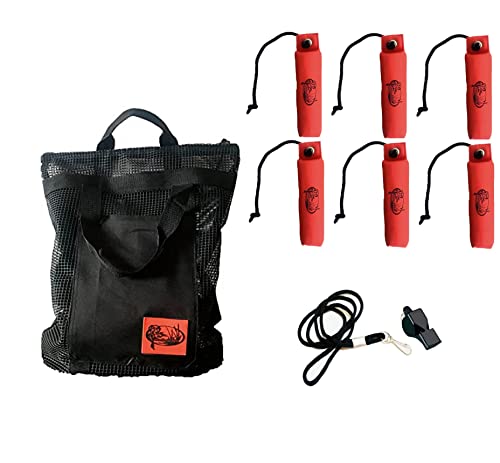 Dog Training Kit – (6 pack) Canvas Dog Training Bumper Orange with Throw Rope – Bumper Mesh Bird Bag Bumper and Bird Bag Dog Training Dummy Bumper Storage Bag and Whistle & Lanyard combo