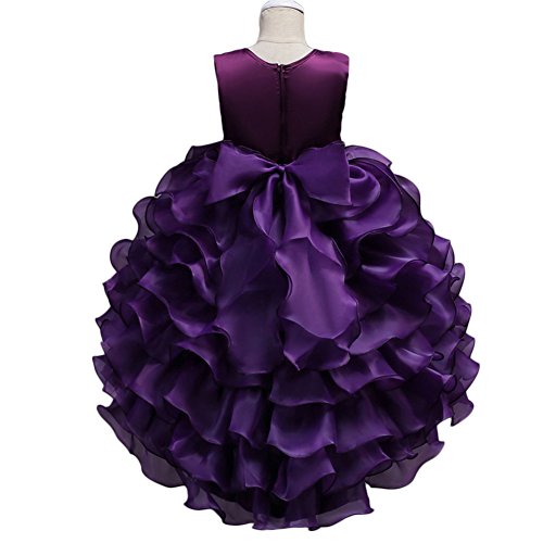 Girls Vintage Ruffle Lace Tulle Flower Girl Dresses Junior Bridesmaid Bow Princess Gown Party Wedding Trailing Dress #TOP5